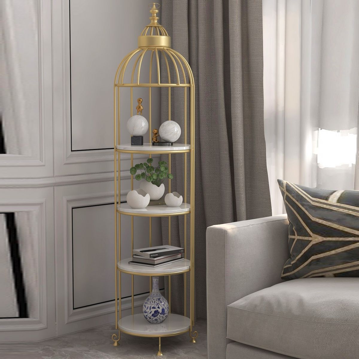 Modern Indoor Geometric Bookshelf Metal Frame Manufactured Wood Shelf Bookcase