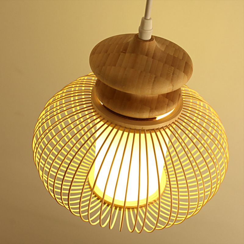 Urna Costa de iluminación Tradición de bambú 1 bulbo de lámpara de colgro de negro/madera para dormitorio, 10 "/12" de ancho