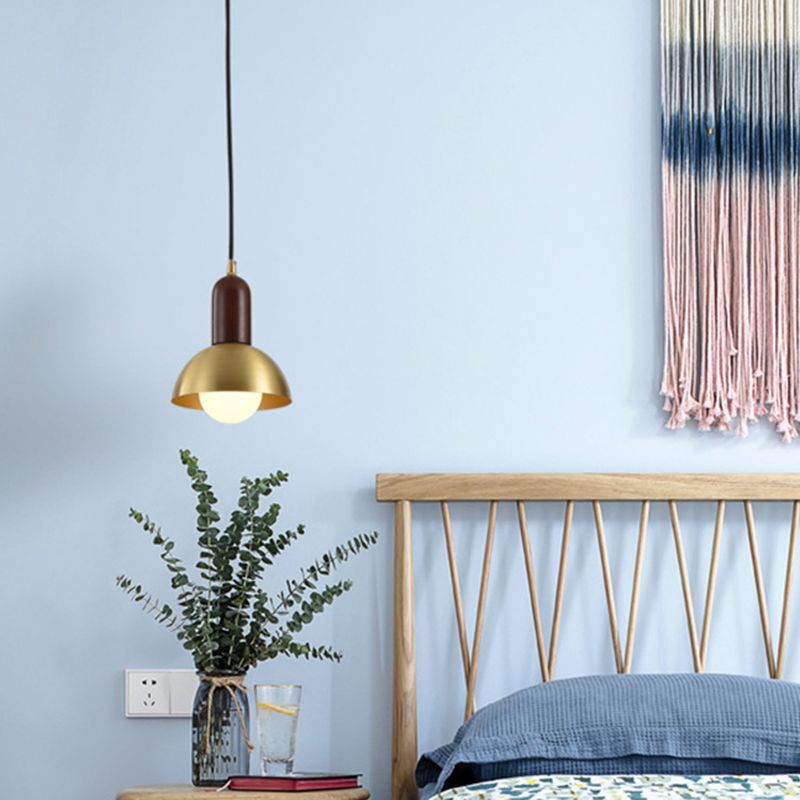 Bowl Shaped Bedside Pendulum Light Metallic 1 Bulb Minimalist Suspension Light in Gold