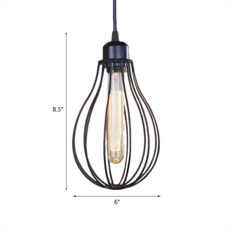 Metallic Black/Brass Pendant Ceiling Light Wire Cage 1 Light Vintage Industrial Ceiling Light with Bulb Shade