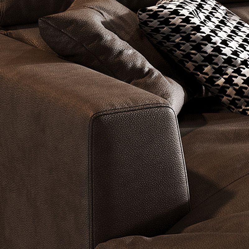 Square Arm Dark Brown Removable Cushions Modern Stain-Resistant Sofa & Chaise