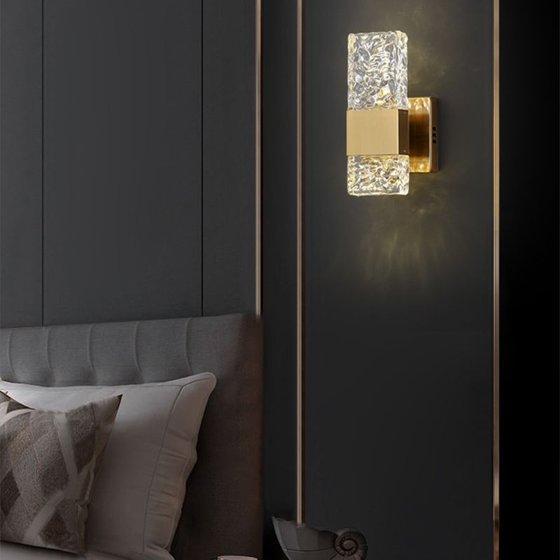 Nordic Style Metal Wall Light Cuboid LED Wall Sconce with Crystal for Bedroom