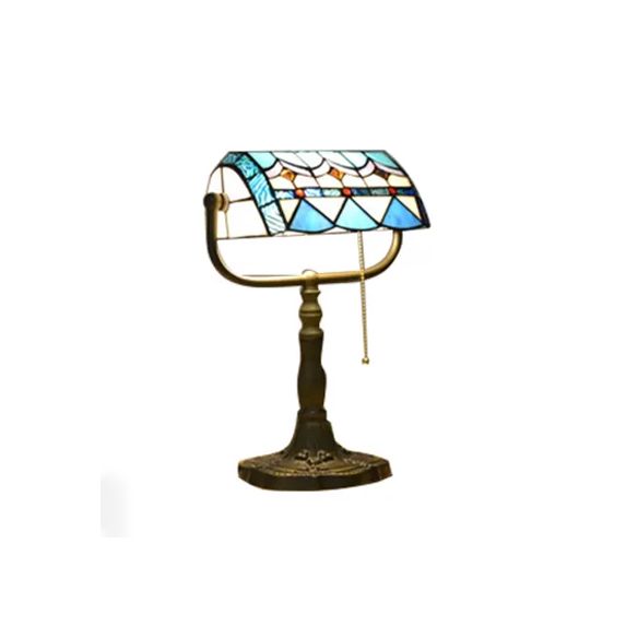 Blau/orange 1 leichte tischlampe tiffany stilvisle Edelstahlglas Rollover Schatten Banker Tischlampe mit Pull -Kette