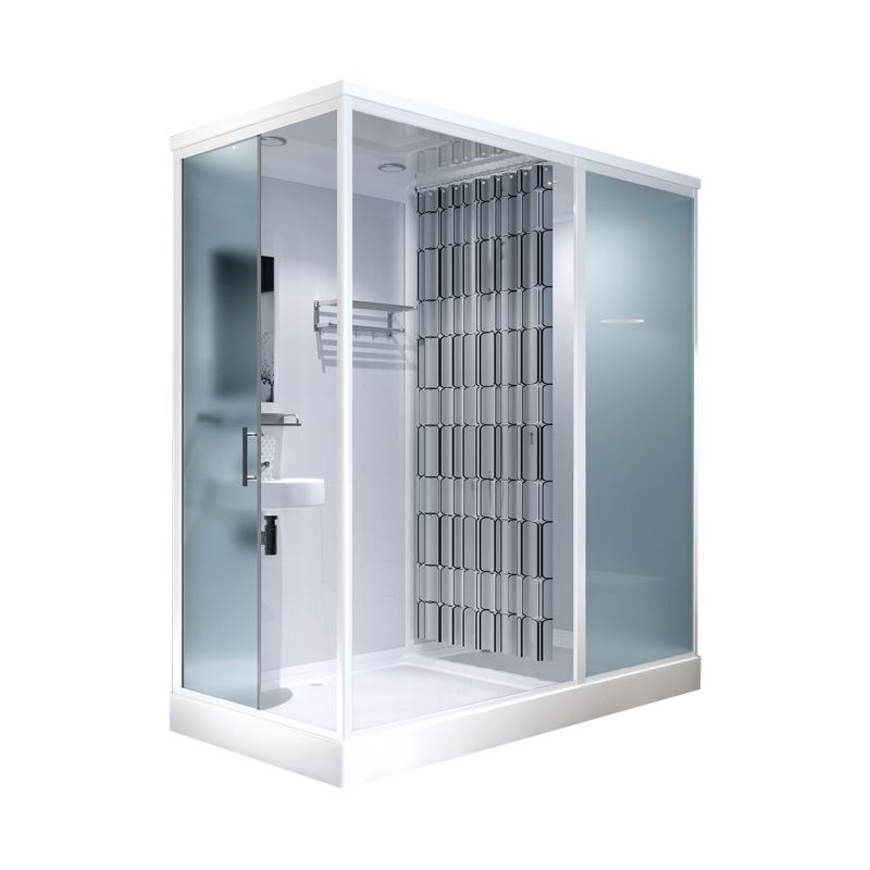 Framed Tempered Glass Shower Stall with Back Wall Panel and Shower Base