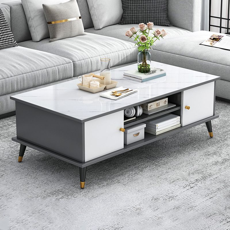 15.7" H Rectangle Wooden Coffee Table Metal 4 Legs Cocktail Table with Storage