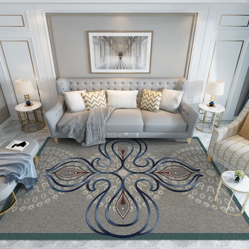 Dark Gray Modern Rug Polyester Graphic Rug Non-Slip Backing Rug for Home Decor