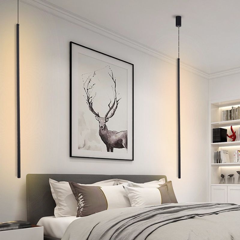 1 Light Linear Hanging Pendant Modern Style Metal Hanging Lighting for Bedside