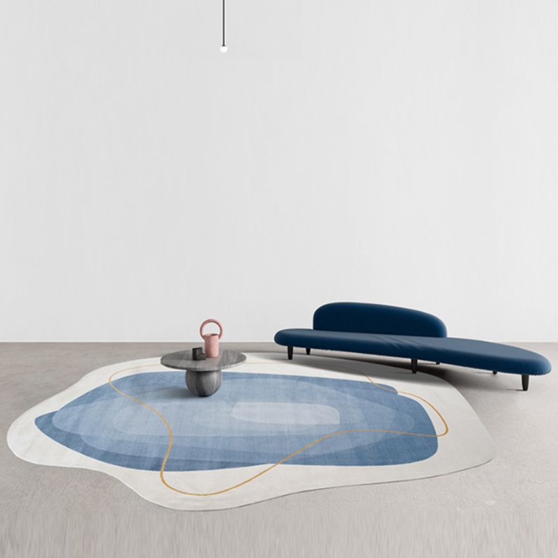 Blue Living Room Carpet Casual Abstract Indoor Carpet Polyester Anti-Split Rug
