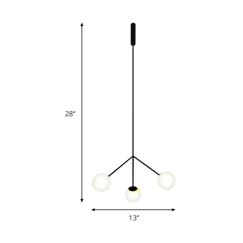 Style simple 3 têtes Éclairage de lustre avec nuance en verre Black Finish Globe suspendu lampe pour salle à manger