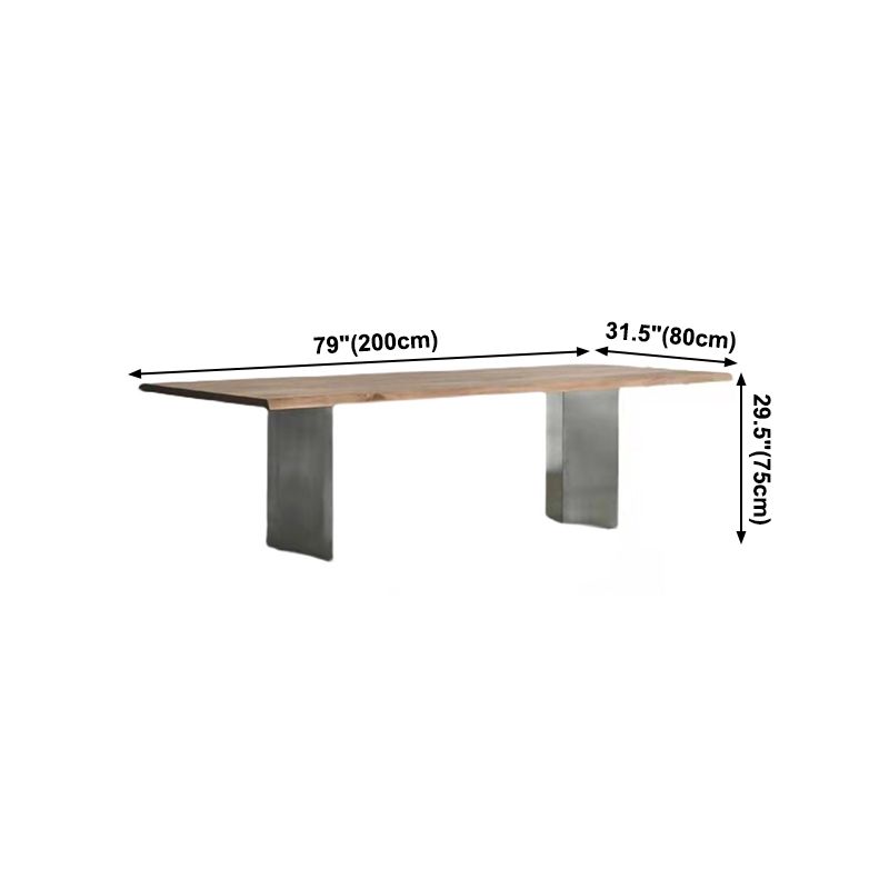 Mesa de comedor rectangular de color madera, mesa de madera maciza de pino, lujo con pedestal doble
