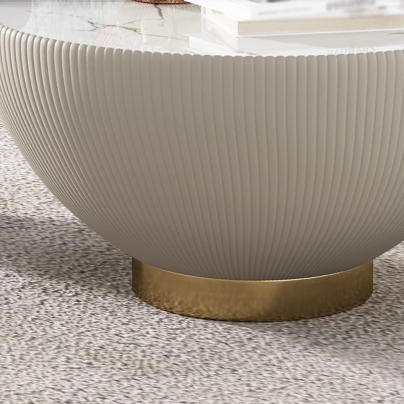 Slate Round Top Coffee Table Faux Leather Solid Base Cocktail Table