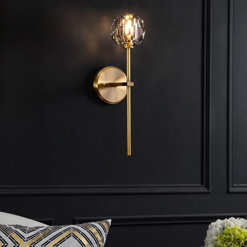 Nordic Brass Wall Light Globe Gold 4.5" Wide Wall Sconce with Crystal for Living Room