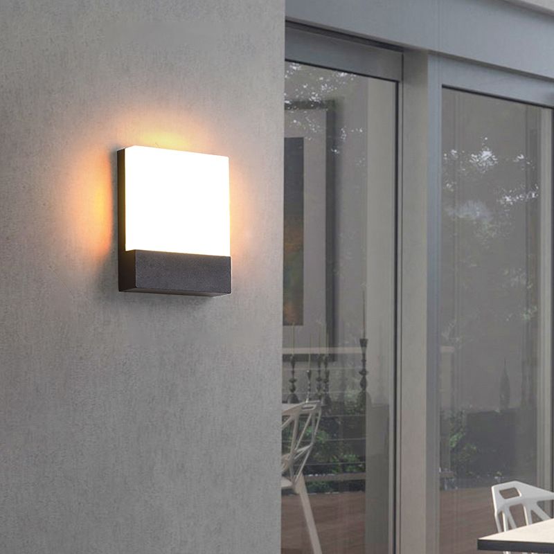 Square LED Wall Lamp Modern Black Wall Mount Lamp with Acrylic Shade for Garden