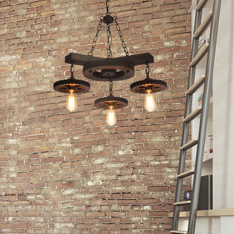 Rust Exposed Bulb Ceiling Chandelier Industrial Metallic 3/7 Lights Restaurant Pendant Light Kit