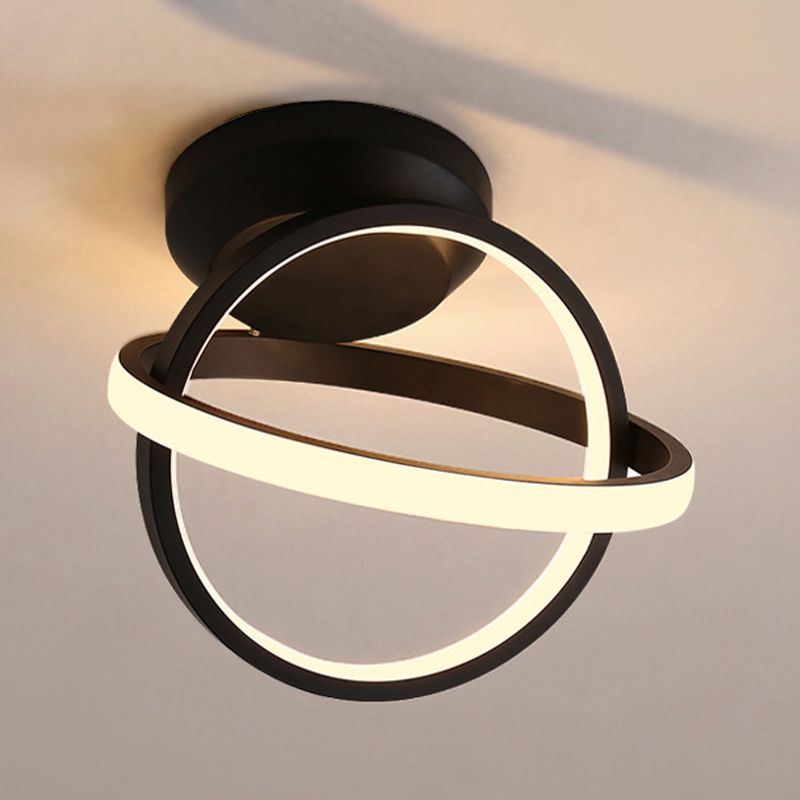 Round Shape Metal Flush Mount Light Modern Style 2 Lights Flush Ceiling Light in Black