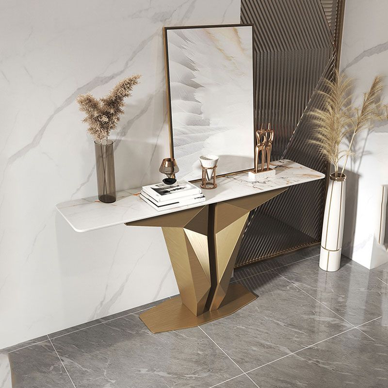 Glam Rectangle Console Accent Table with White Stone Top for Hall