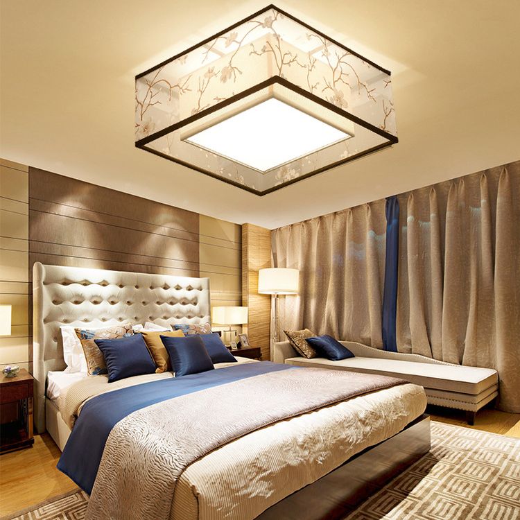 Fabric Square Flush Mount Ceiling Fixture Modern Flush Ceiling Light Fixture for Bedroom