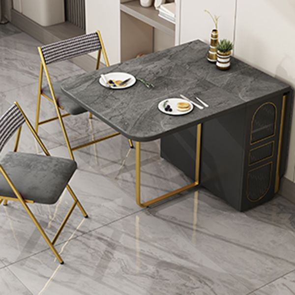 Modern Folding Dining Table Rectangle Wooden Top with Storage