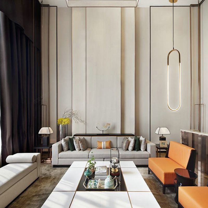 Metal Oval Pendant Lighting Fixture Minimalist Style LED Gold Hanging Light Fixture