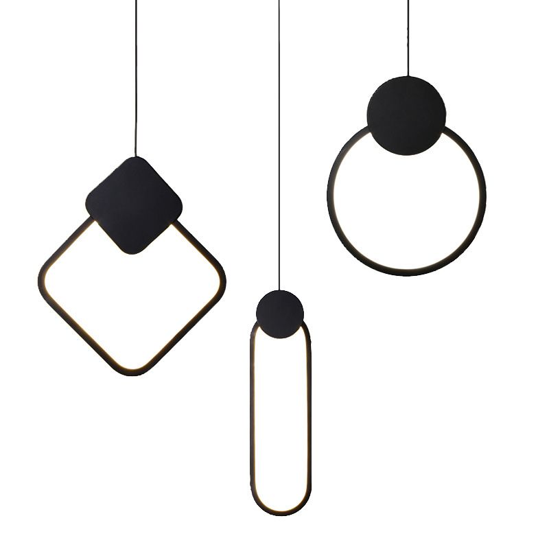 Pendre à LED géométrique noire dans la lampe suspendue en aluminium concis moderne avec une teinte en silicone