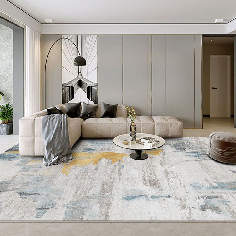 Modern Graphic Carpet Gold Polyester Area Carpet Washable Carpet for Home Decor