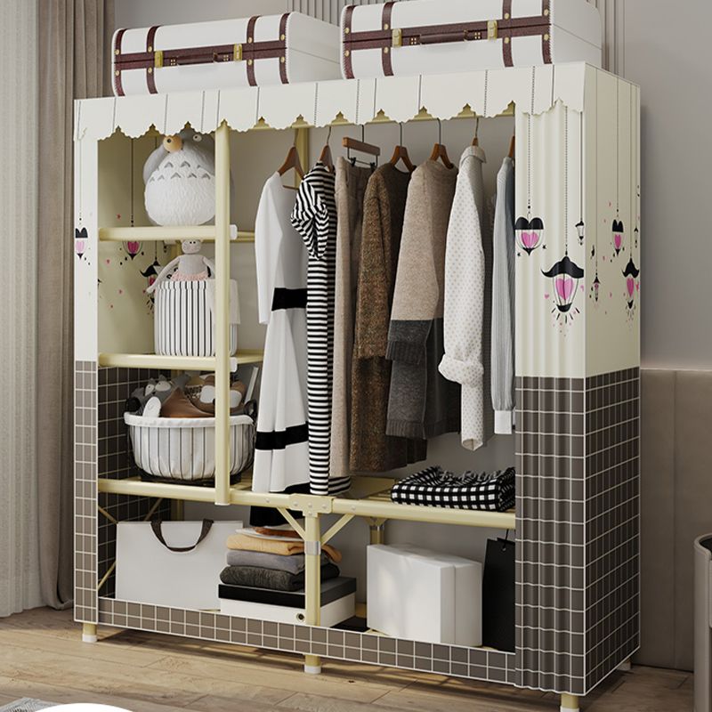 Contemporary Style Wardrobe Armoire Steel Frame Wardrobe for Bedroom