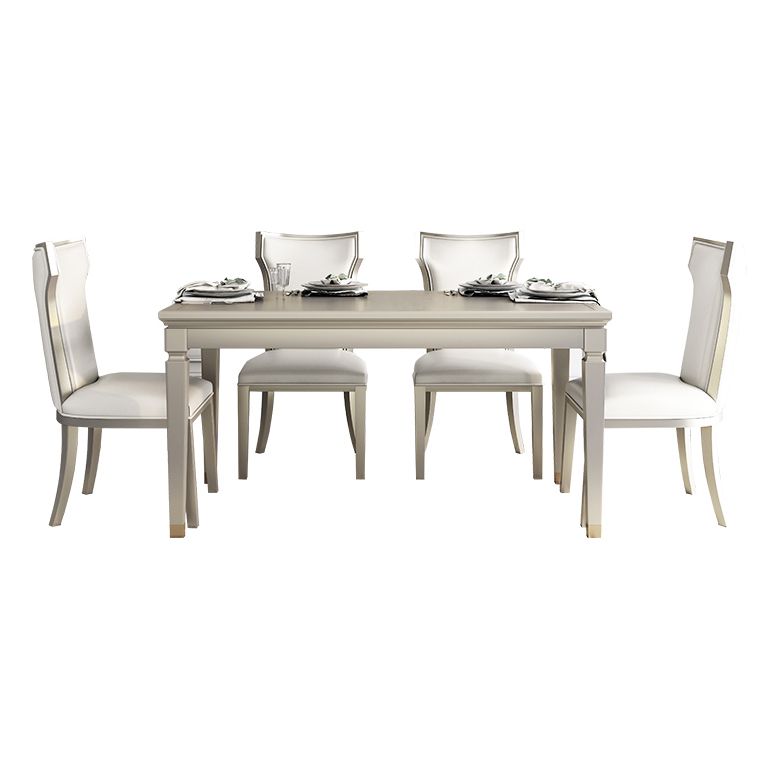 Modern Golden Wood Table Set of 5/7 with Rectangle Table Dining Set with Leather Chairs