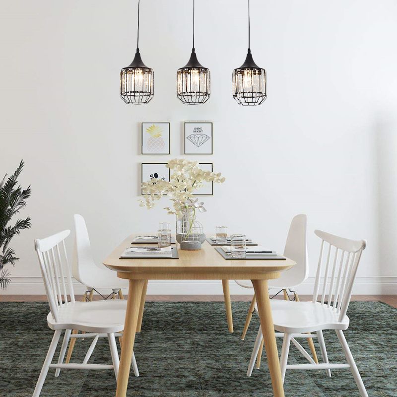 3 Light Dining Room Cluster Pendant Nordic Black Hanging Ceiling Light with Bottle/Cylinder/Urn Metal and Crystal Shade