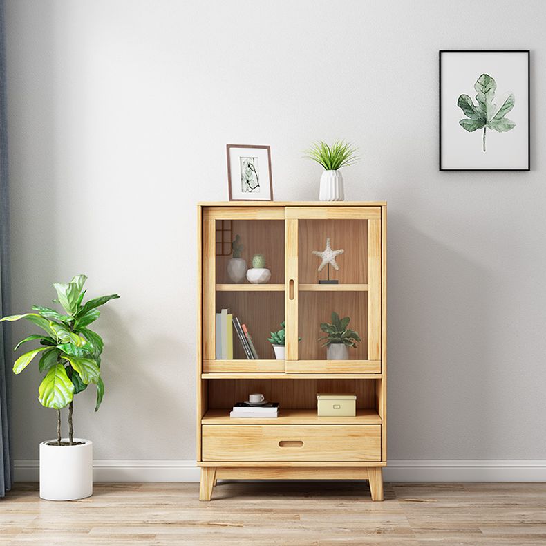 Natural Scandinavian Standard Bookcase Pine Wood Bookcase with Door