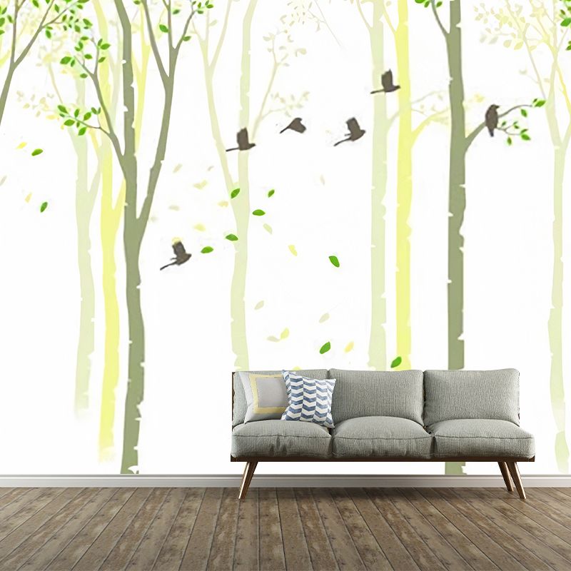 Full Size Tree Wall Mural in Green and Yellow Non-Woven Material Wall Covering for Home Decor, Made to Measure