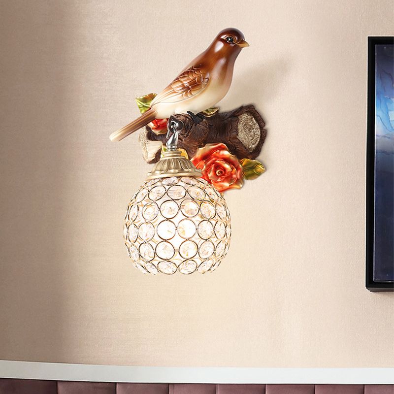 Lampada a parete singola marrone Stile retrò in cristallo trasparente a bolla incrostata a parete progettata luce montata, sinistra/destra