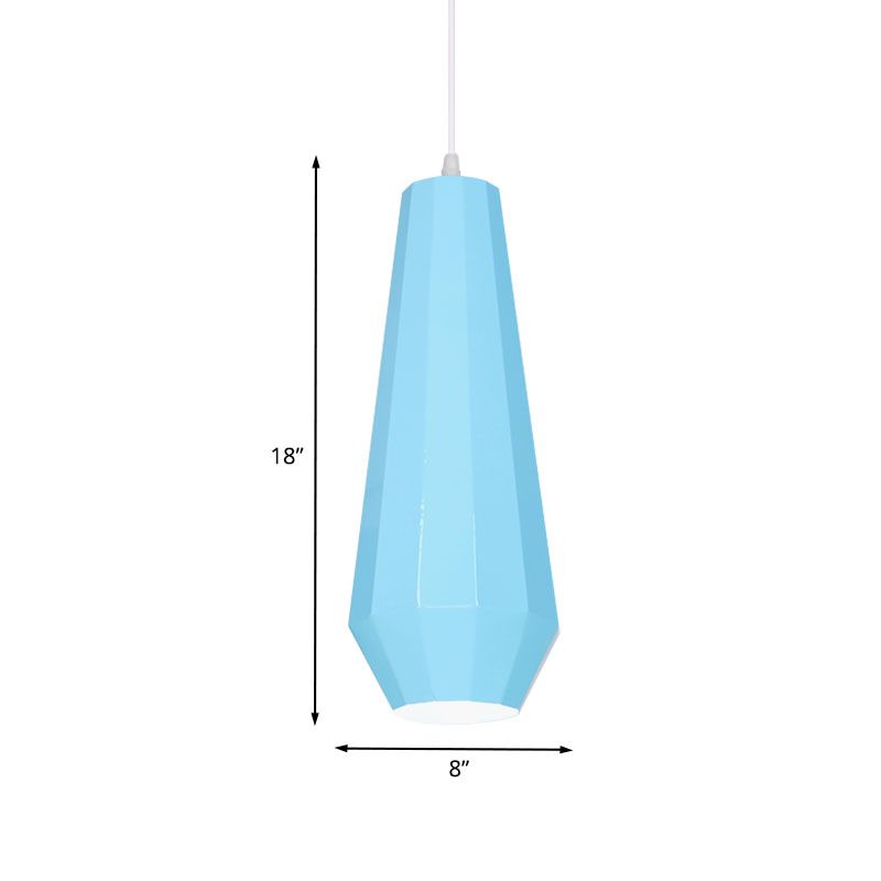 1-Light Restaurant Hanging Lamp Macaron Yellow/Blue/Green Pendant Light Kit with Pot-Lid/Diamond/Tapered Iron Shade