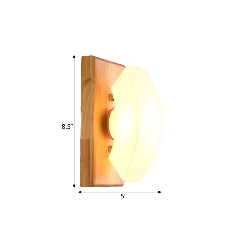 Frosted White Glass Cute Arch Sconce Nordic Single-Blue Wall Light with Wood Backplate