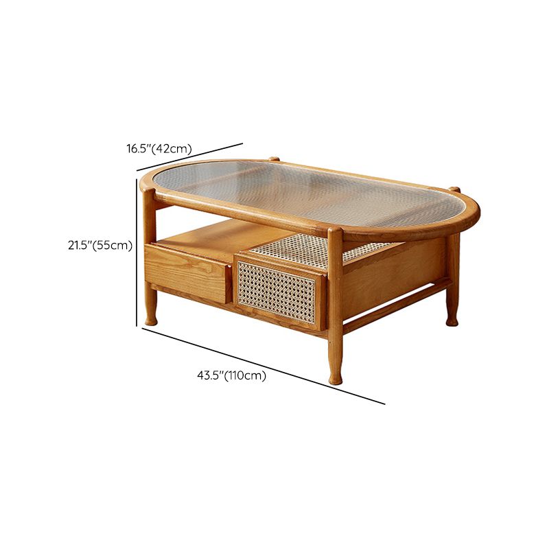 4 Legs Coffee Table with Shelf Modern Glass Top Cocktail Table
