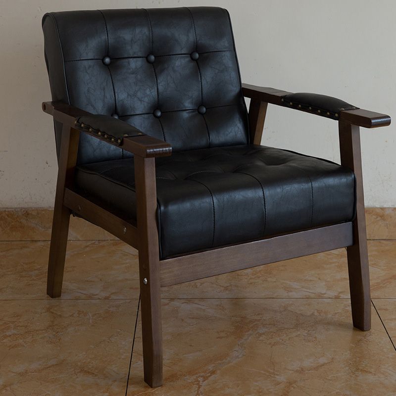 Modern 25.5"W Faux Leather Arm Chair with Basic Four Legs and Tufted Back