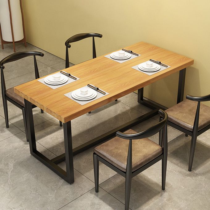 Black Metal Trestle Counter Table Industrial Rectangle Solid Wood Top Table