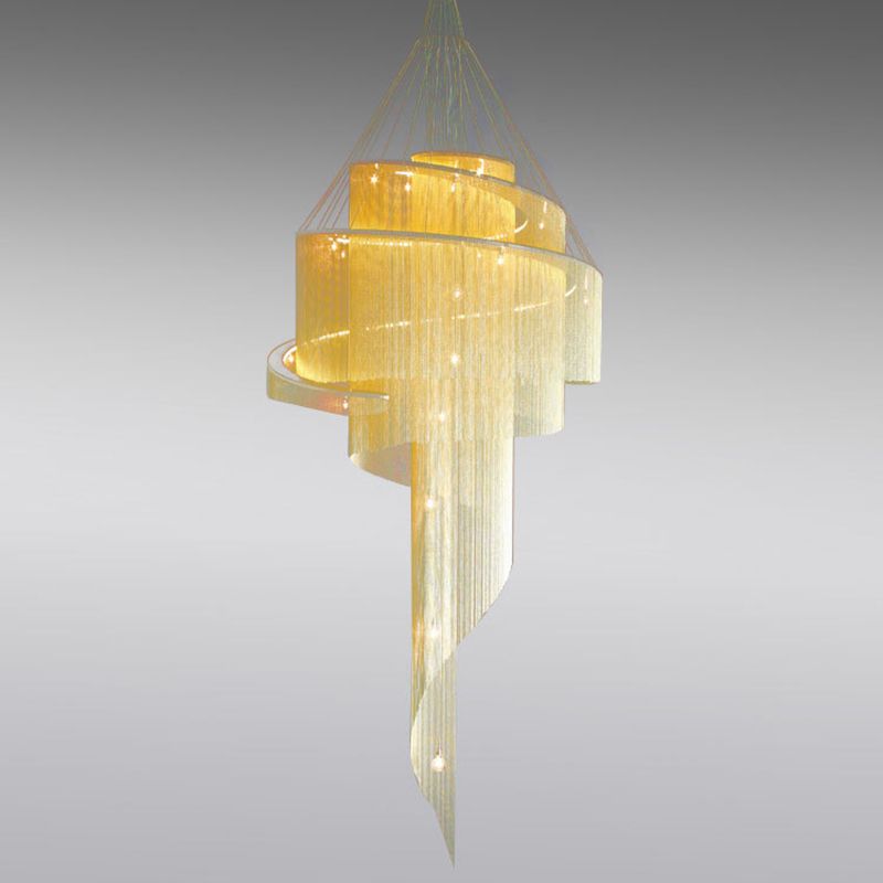 Glam Spiral Tassel Chandelier Stylish Modern Metal 4-Light Ceiling Light for Hall