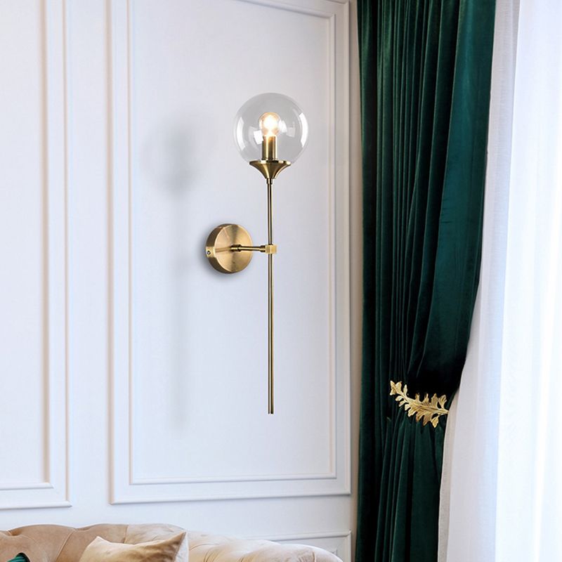 Lampada a parete rotonda modernista trasparente/ambra/fumo vetro grigio 1 lampada da comodino con braccio a matita in metallo