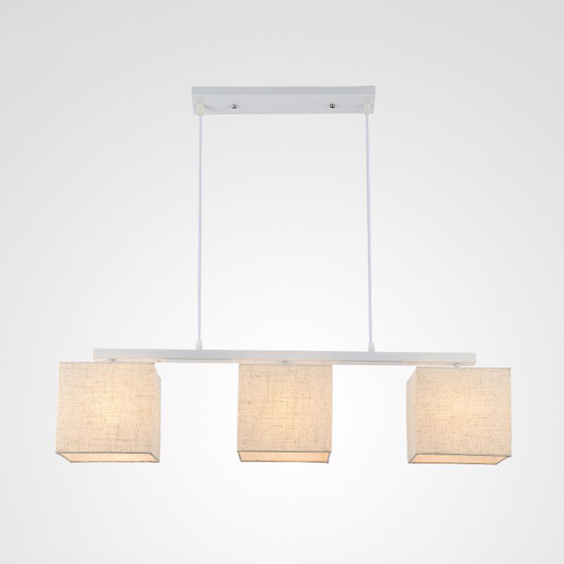Lampada dell'isola quadrata/tamburo Tessuto moderno in tessuto 3 teste BIANCO BIFFING LIGHT PER CUCINA