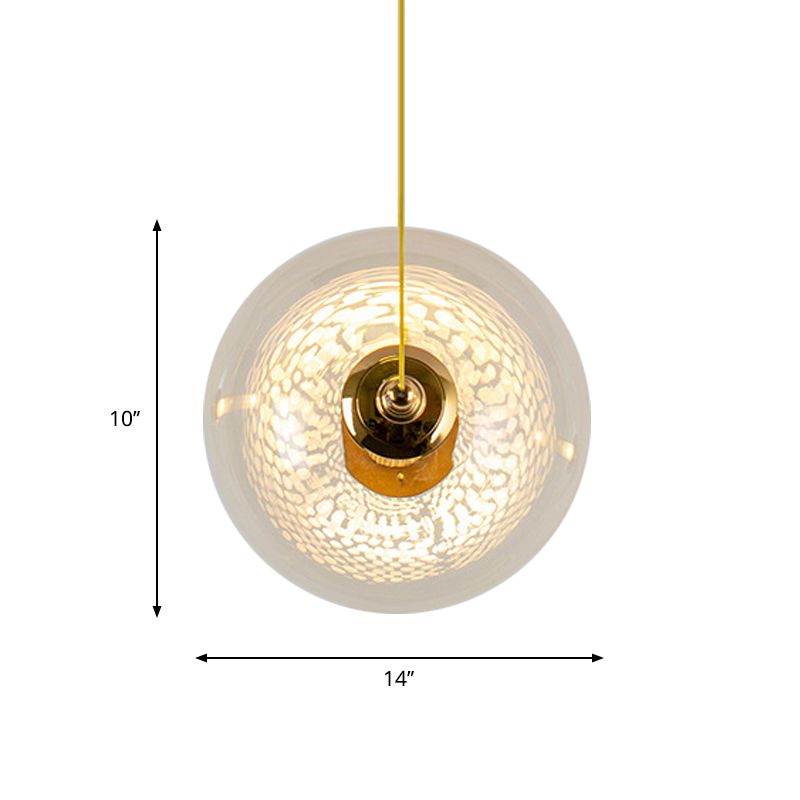 Gold Globe Ceiling Pendant Light Modern 1/3-Head Clear Glass Suspension Lighting with Mesh Tube Inside