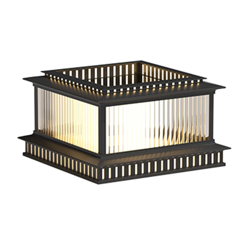 Metal Rectangular Shape Outdoor Lights Modern 1-Light Solar Pillar Lamp in Black