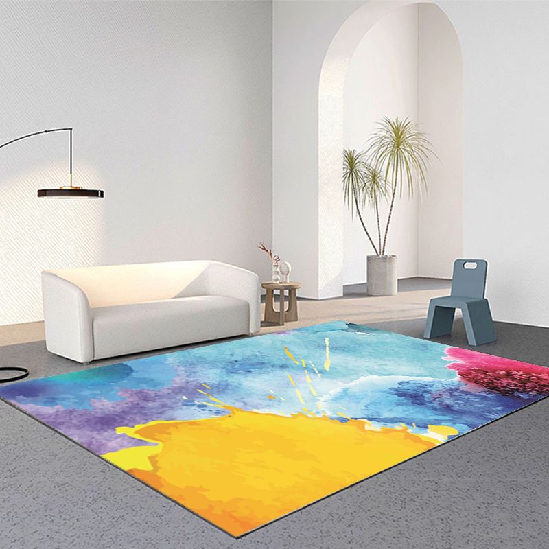 Sky Blue Abstract Pattern Rug Polyester Modern Rug Washable Rug for Living Room