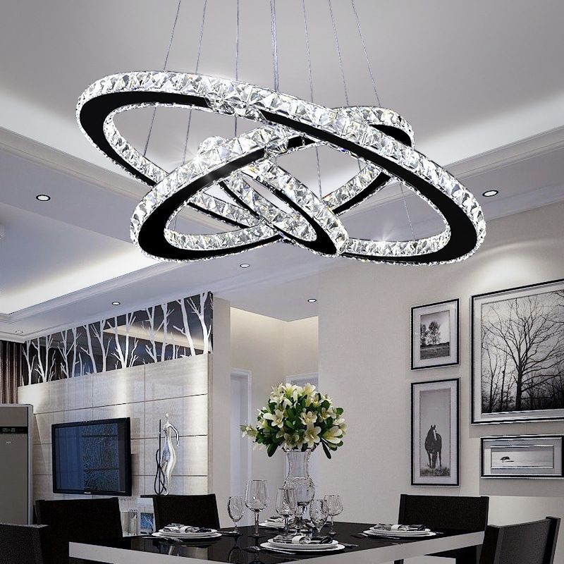 Contemporary Interlace Rings Chandelier Pendant Light Stainless Steel Hanging Light Fixtures for Bedroom
