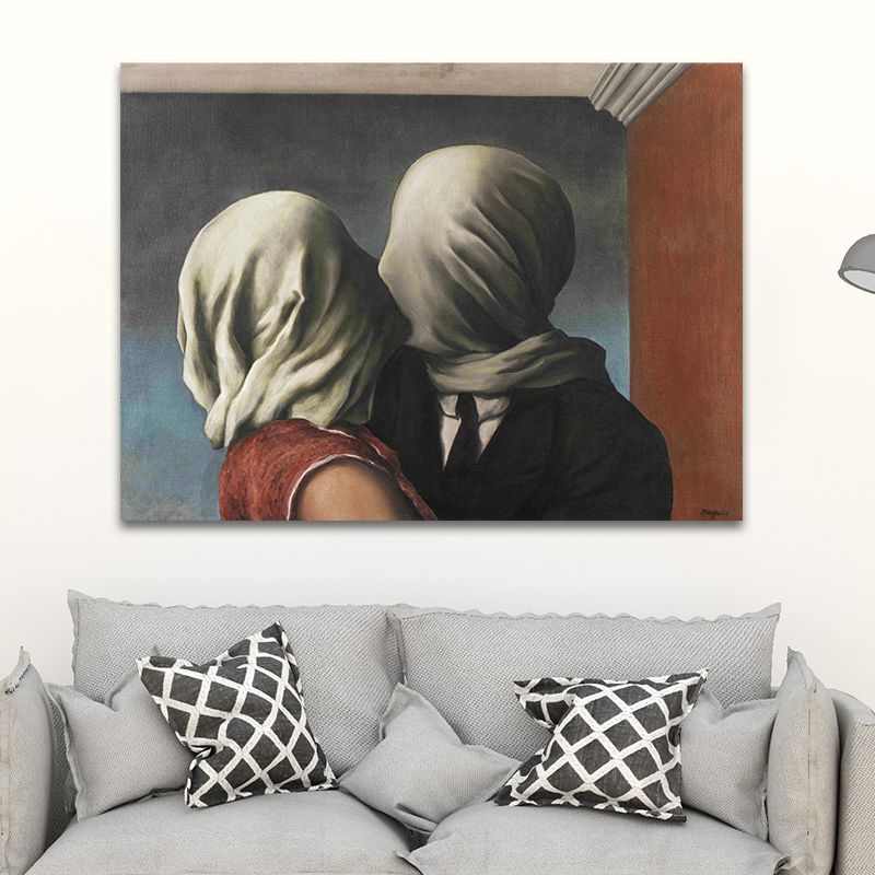 Surrealism Magritte the Lovers Canvas Blue Textured Wall Art Print for Living Room