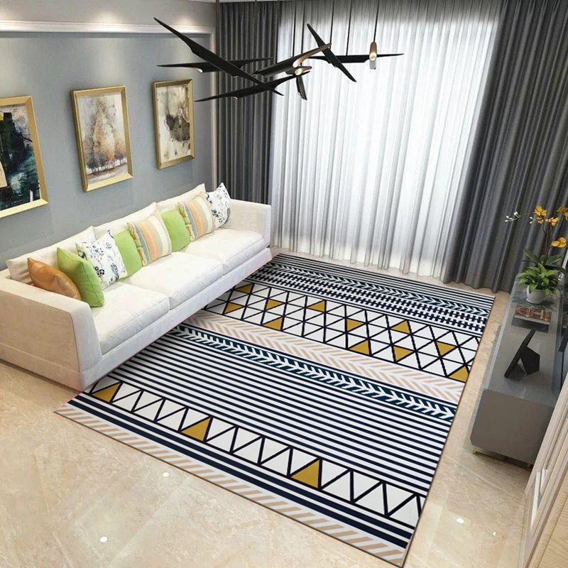 Nordic Geo Print Rug Multi Colored Polypropylene Area Carpet Anti-Slip Backing Pet Friendly Indoor Rug for Living Room