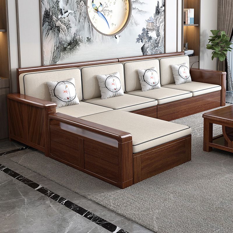 County Style Solid Wood Frame Sofa Cotton Blend Sofa and Chaise