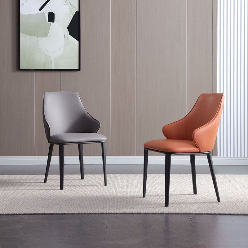 Faux Leather Side Chair Industrial Style Arm Solid Back Dining Side Chair for Home