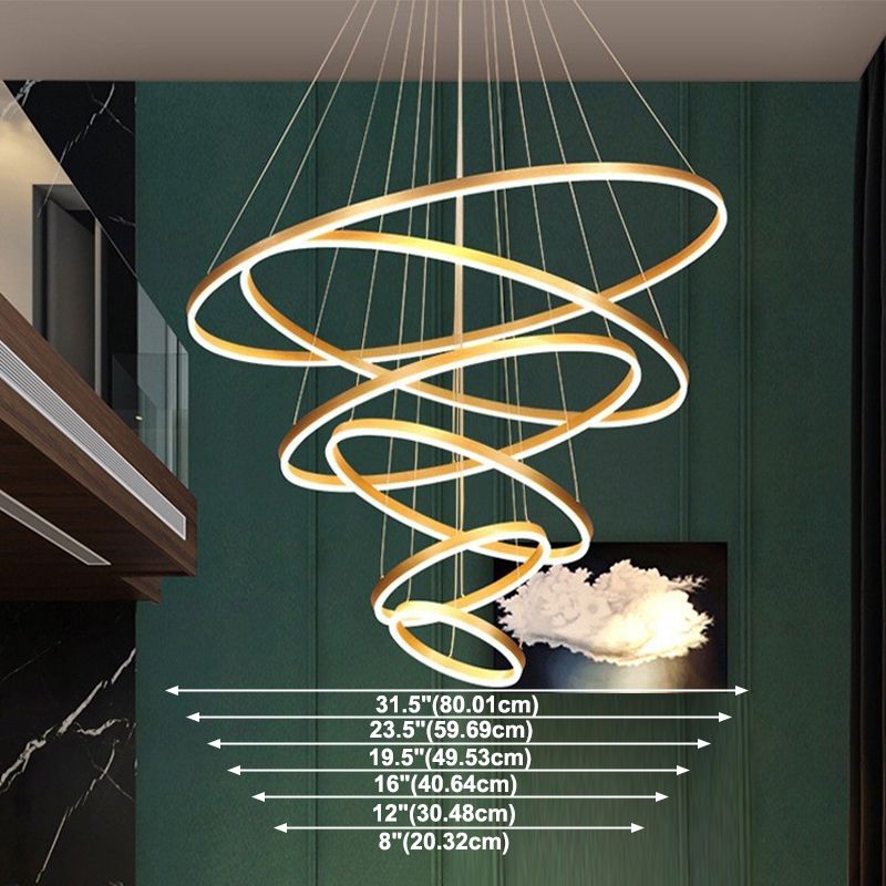 Fissature del lampadario multi-testa anello moderno lampadario appeso con ombra acrilica bianca