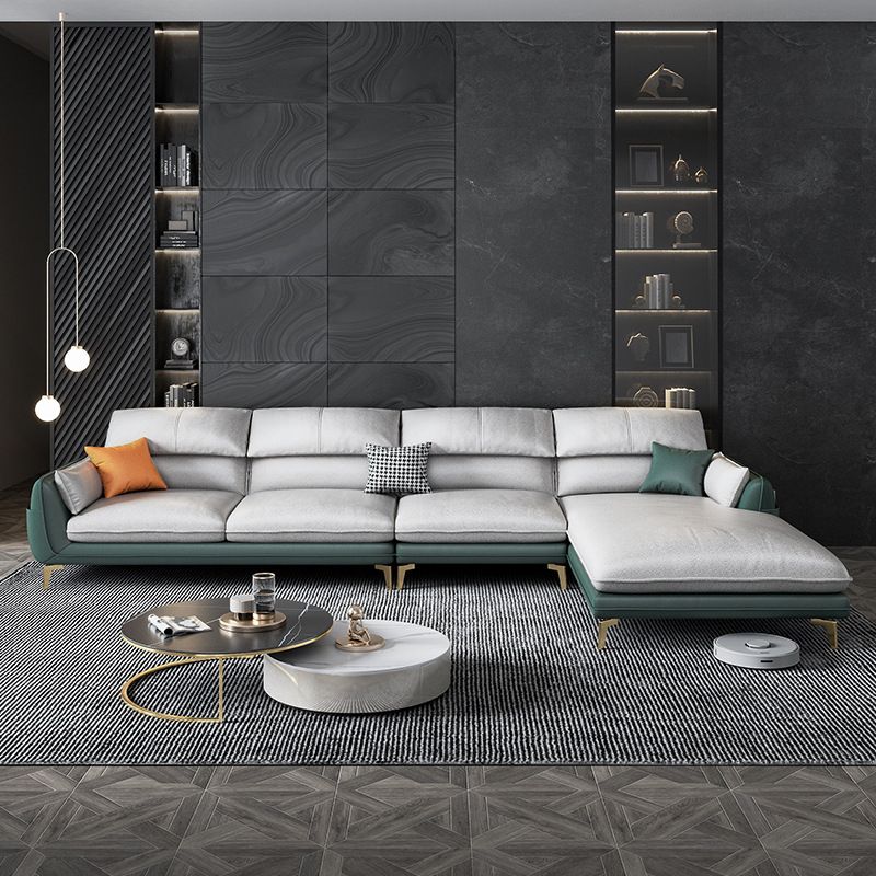 Pillow Top Arm Faux Leather Sofa and Chaise L-Shape Sectional with Storage for Apartment