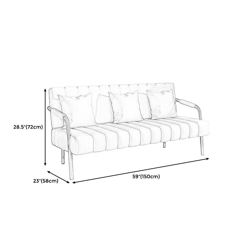 Sewn Pillow Back Velvet Sofa 28.35" High Metal Brass Arm Sofa